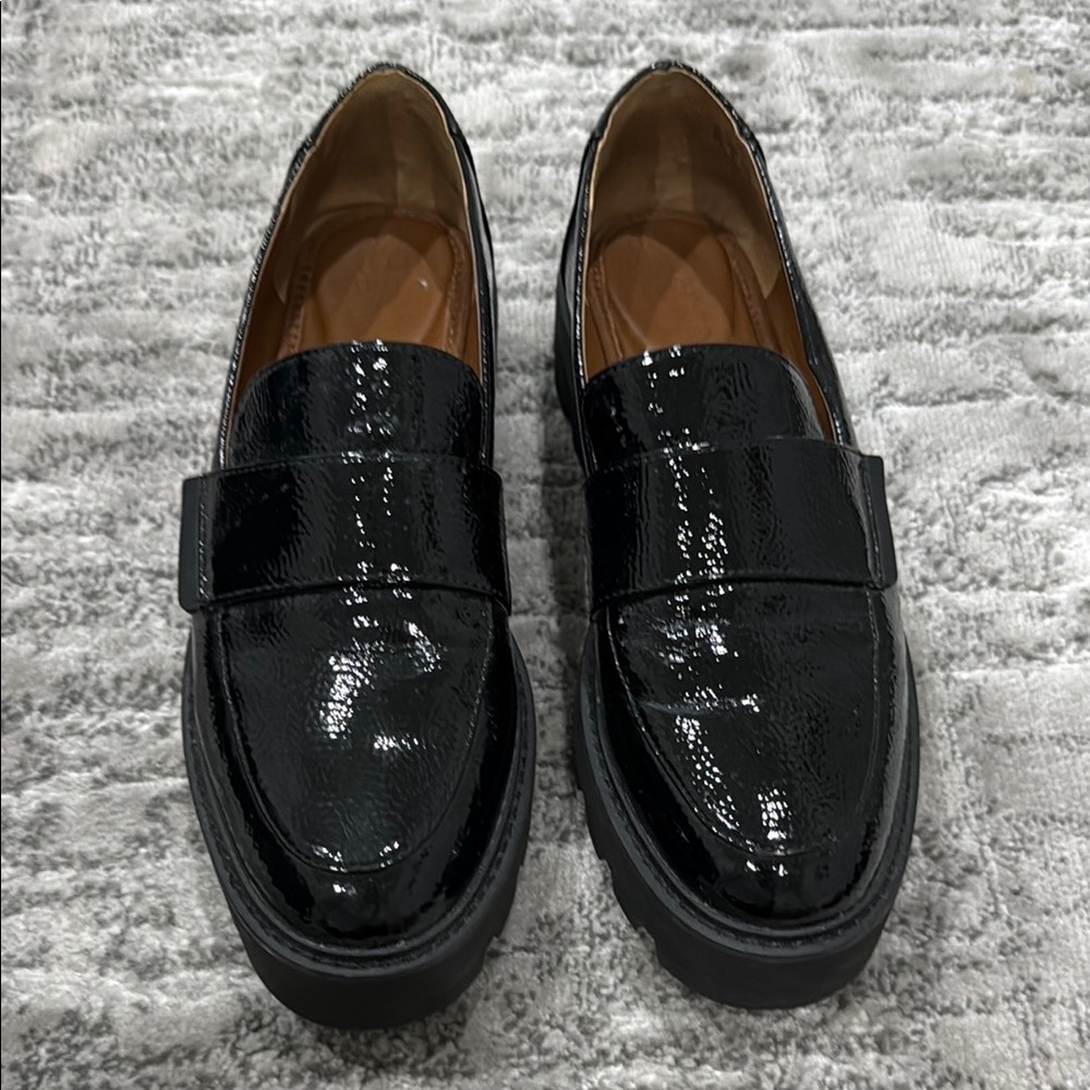 Franco Sarto Black Patent Leather Platform Penny Loafers